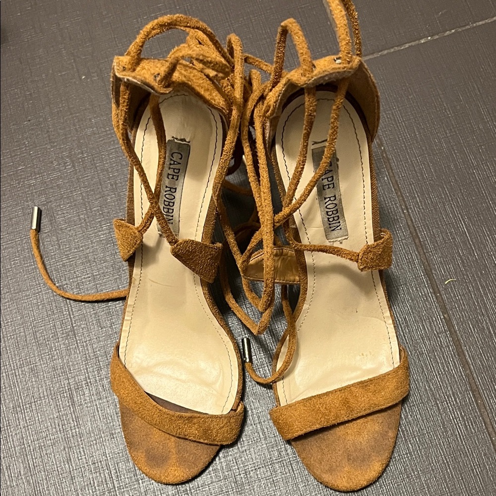 Cape Robbin Brown Suede Lace-Up Heels